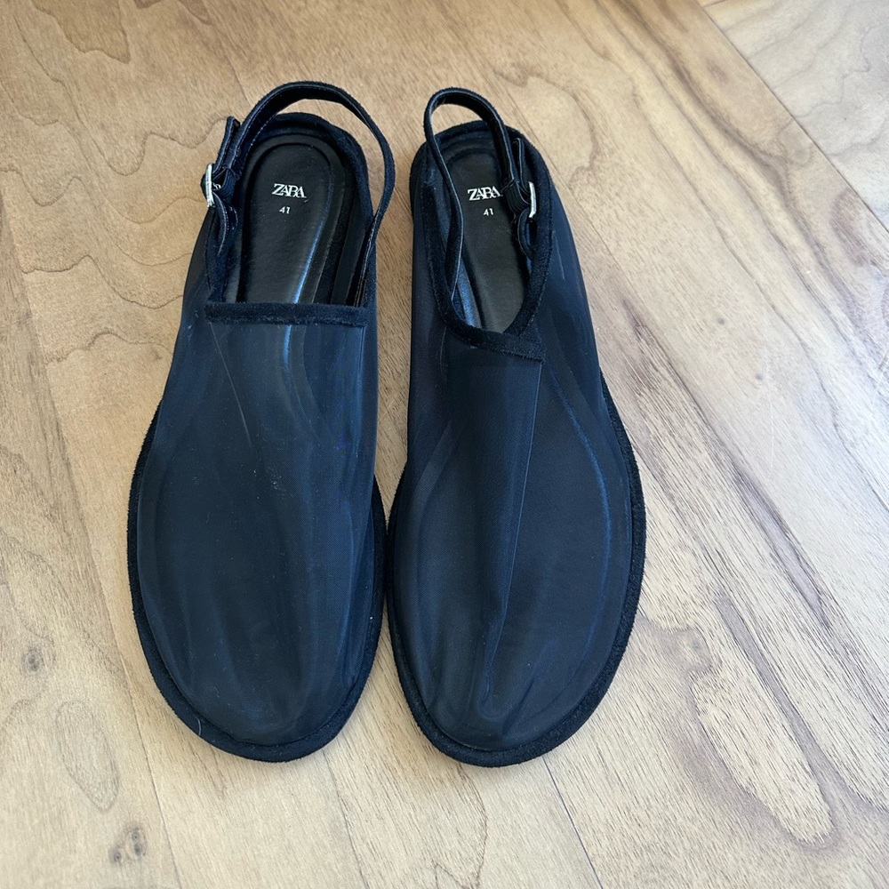Black Zara mesh flats